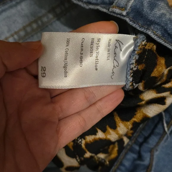 Kancan Blue Ripped Jean Shorts with Leopard Accent - Picture 4 of 5